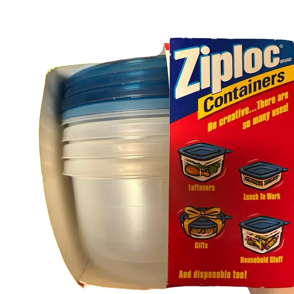 Ziploc Vintage 1998 Tall Round Containers 4 ct. 3 Cups OR 24fl oz Snap N' Seal